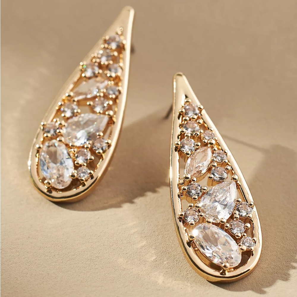Anthropologie Inset Crystal Teardrop Earrings